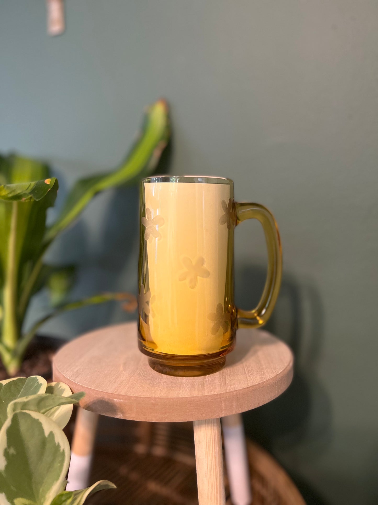 Floral Amber Glass Mug