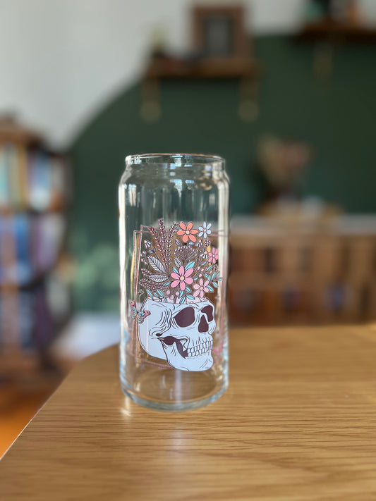 Floral Skull Glass